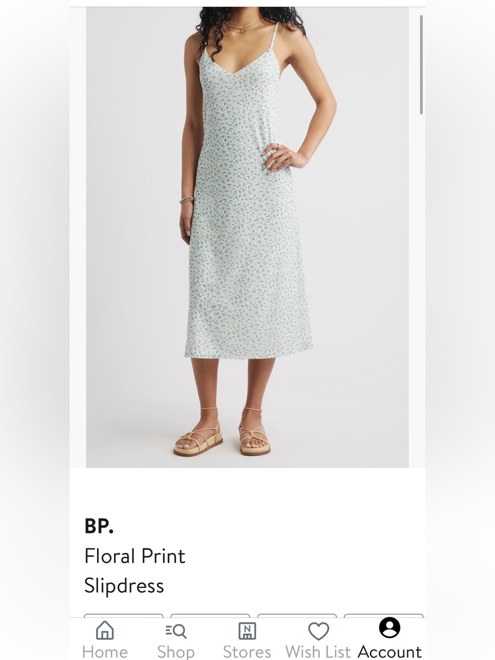 Nordstrom Floral Slip Midi Dress in Light Blue and White